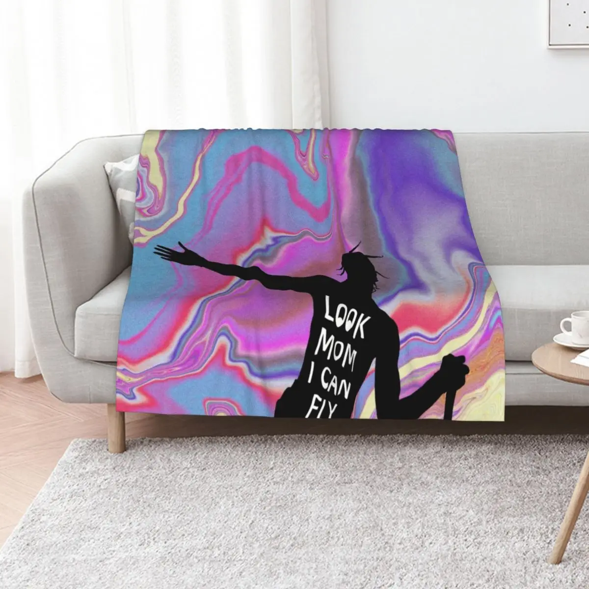 Look mom I can fly Throw Blanket For Sofa Thin Softest for babies Cute Plaid Sofas warm for winter Blankets