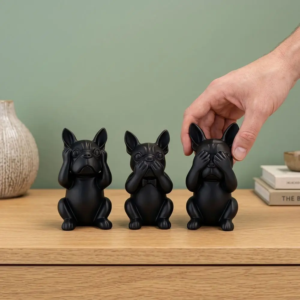 3pcs Nordic Minimalist Style French Bulldog Statue Decorations 3D Printed Intelligent Dogs Statue Animal Crafts