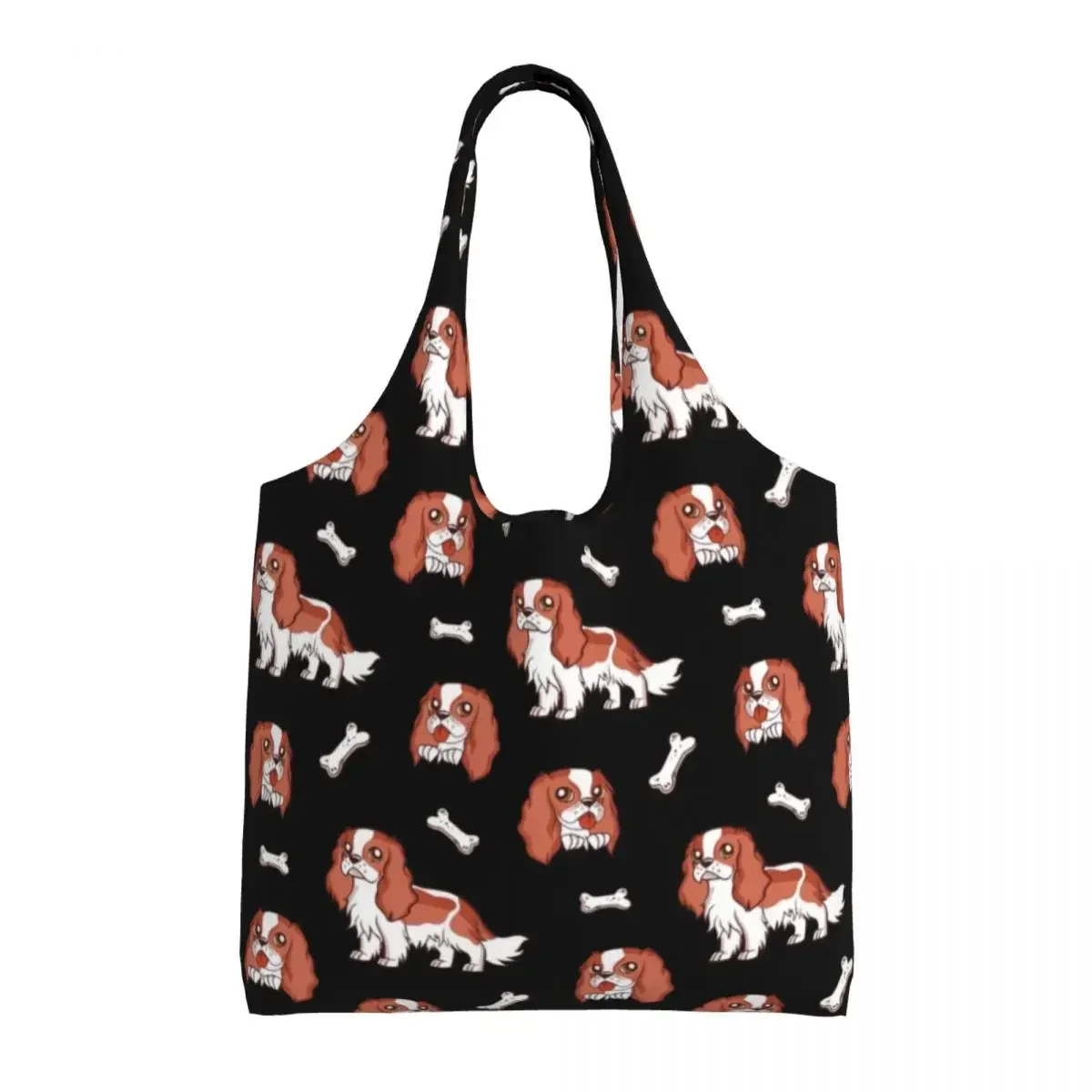 Custom Recycling Cavalier King Charles Spaniel Shopping Bag Women Canvas Shoulder Tote Bag Washable Dog Groceries Shopper Bags