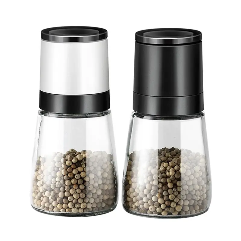 REST Manual Salt Pepper Grinder Transparent Glass Grinder Peppercorn Grinder Seasoning Bottle Kitchen Gadgets White