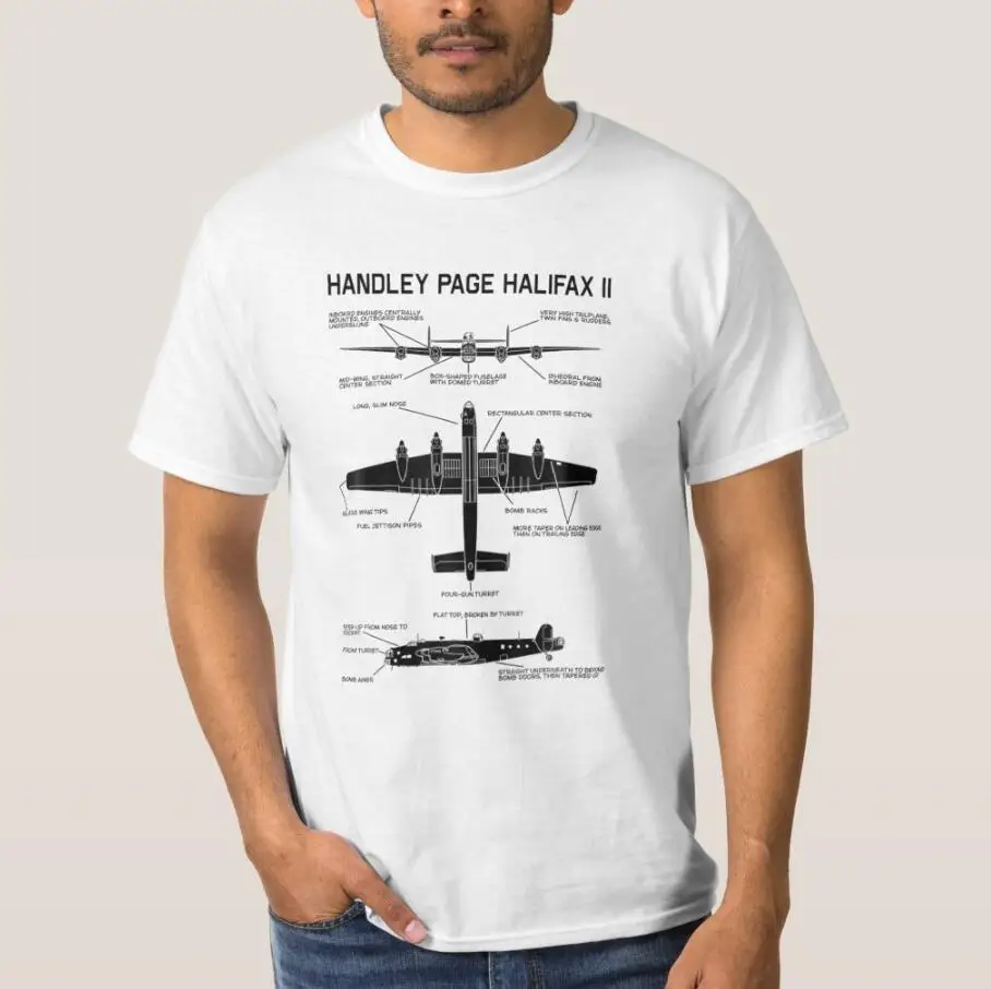 Halifax Bomber WW2 Plane Infographic Silhouettes Men T-Shirt Short Sleeve Casual 100% Cotton O-Neck Summer Shirts