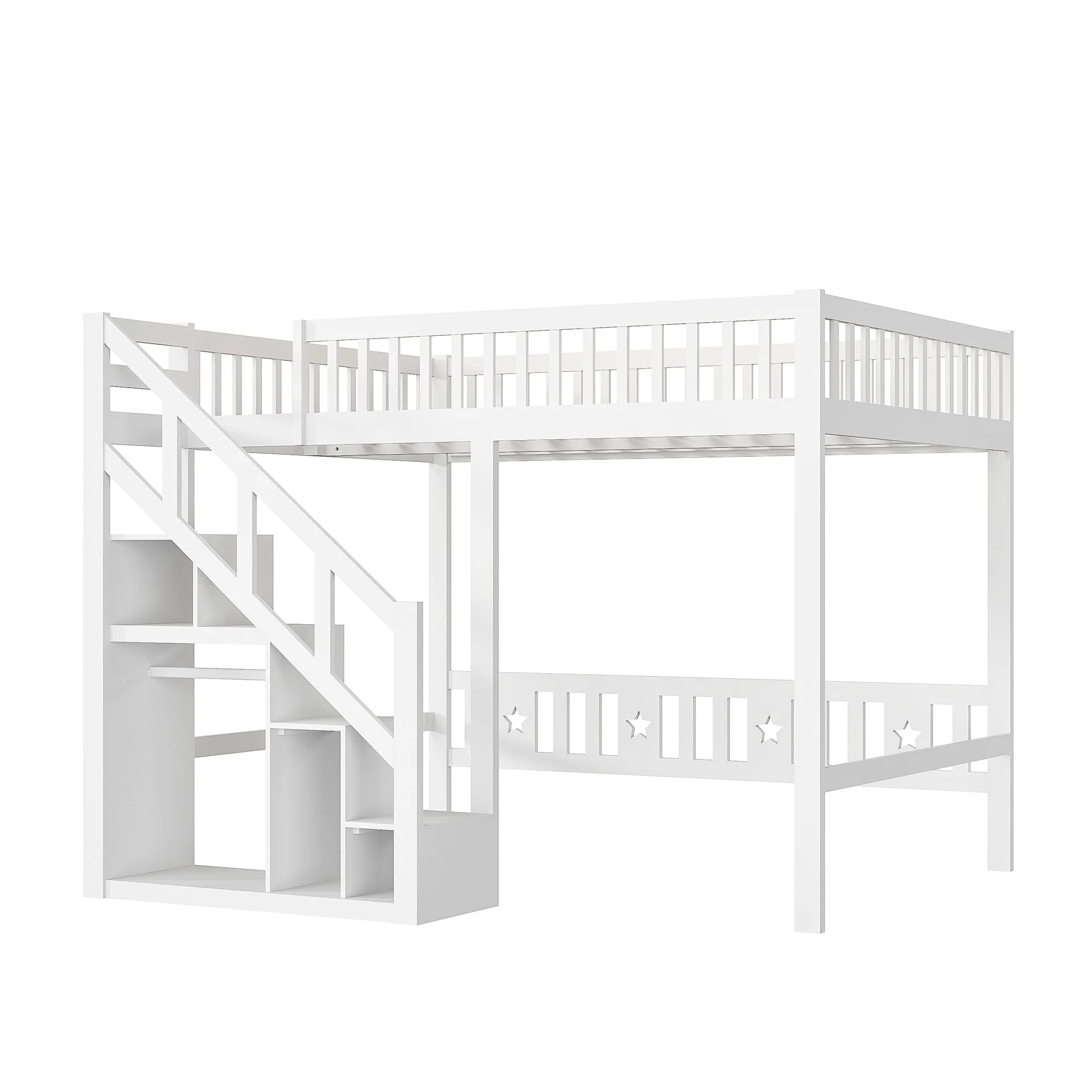 Rosahqnda Kindertrapbed 90x200/140x200 cm kinderstapelbedframe met opbergruimte en reling voor kinderkamer, wit grenen