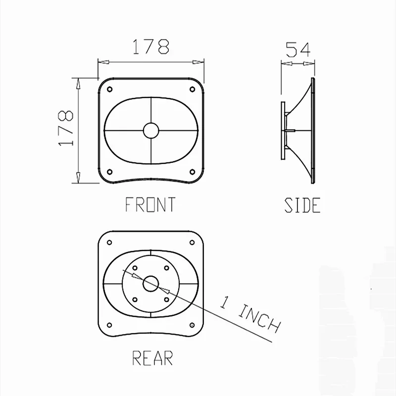 MW Audio 1" Halsöffnung 160x160x58mm & 178x178x54mm, anschraubbarer quadratischer Wellenleiter für professionelle Bühnenlautsprecher – Detail 2