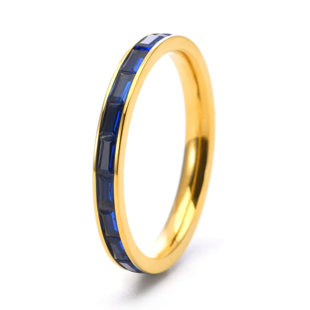 Elegant 2.5mm Multi Color Crystal Stone Stacking Ring for Women Trendy Stainless Steel Waterproof Jewelry Best Quality Gift