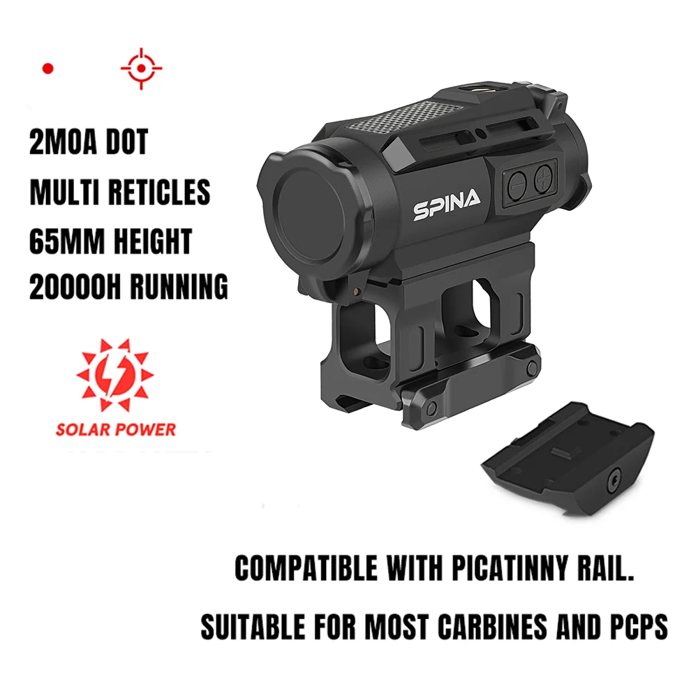 ​​SPINA OPTICS SolarYardMight Rotpunktvisier 1x30 Solarbetrieben Schnellwechselmontage (QD) für Jagd & Taktik AR CQB Kompatibel mit .223/5.56/.308​​ 5