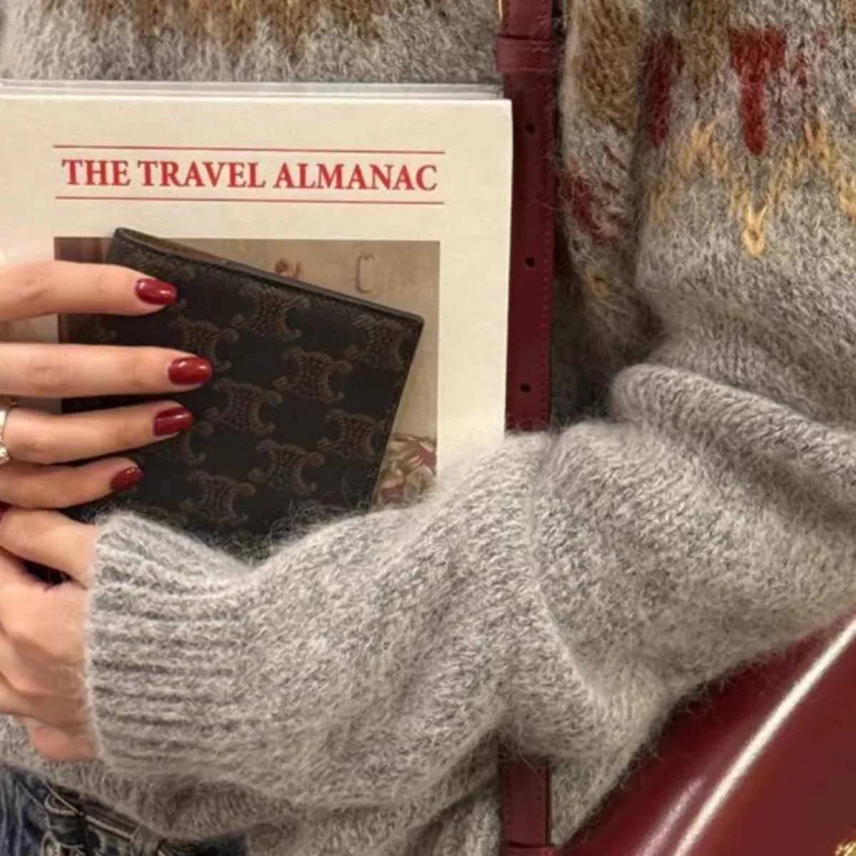 Grauer gestrickter Mohair-Jacquard-Pullover für Damen im Herbst und Winter, lockeres Lazy-Top