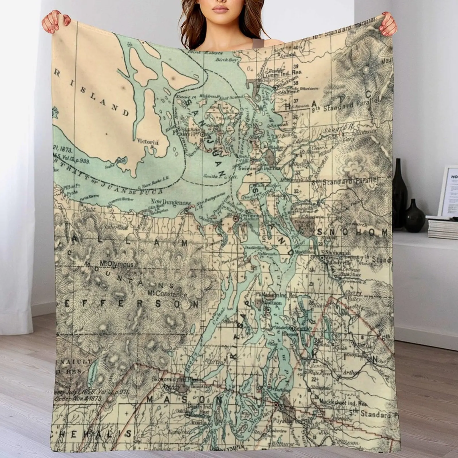 

Vintage Map of The Puget Sound (1883) Throw Blanket sofa bed christmas decoration Summer Beddings Polar Blankets