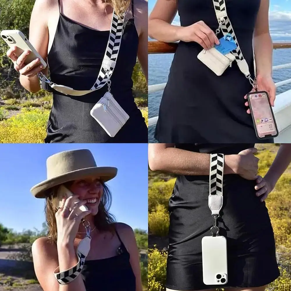 Phone Strap With Zippered Pouch For Women Adjustable Cellphone Lanyard Crossbody With Wallet Clip And Go Strap For Phone Card