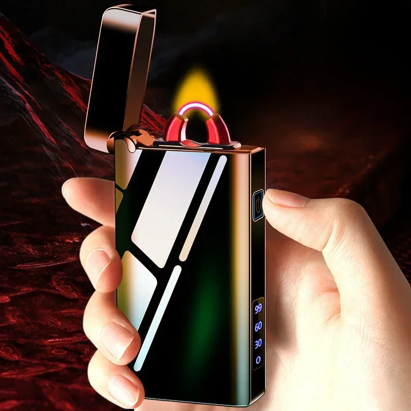 High-looking Arc Flame Lighter USB Rechargeable Plasma Flameless Lighter Power Display LED Flash Men\'s Cigar Lighter Gadget