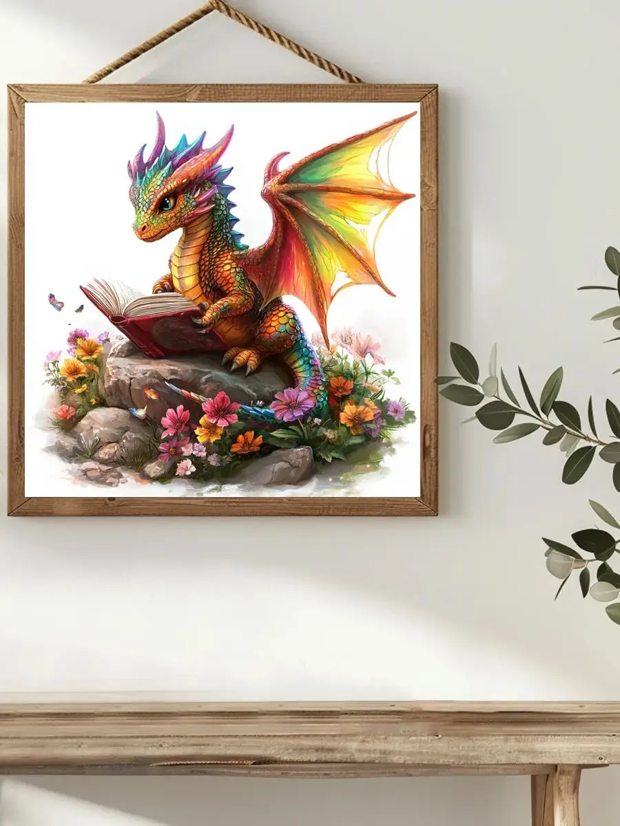 1 Stück 40X40CM/15,74 Zoll Ein kleiner Dinosaurier, der ein Buch liest, Kreuzstich-Set, DIY-Set, 11CT/14CT Vollstickerei, Neuheit als Geschenk – Detail 1