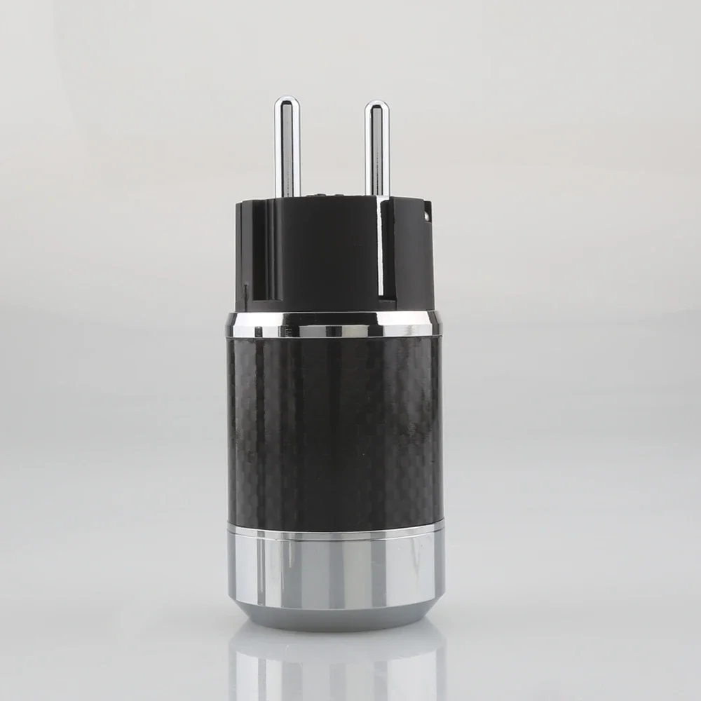 زوج مرحبا نهاية ألياف الكربون الروديوم مطلي التيار المتناوب كابل الطاقة IEC موصل سالب Hifi 2 دبابيس الاتحاد الأوروبي EUR schuko التوصيل المقبس