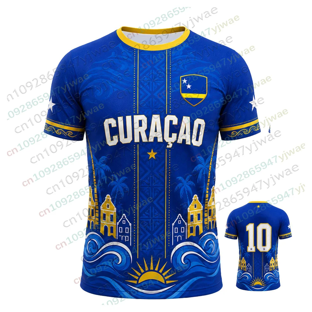 Camiseta de Fútbol de Curazao 3D, Jersey con la Bandera de Curazao, Camiseta para Fanáticos, Transpirable, de Secado Rápido, Ropa Deportiva de Verano para Adultos y Niños