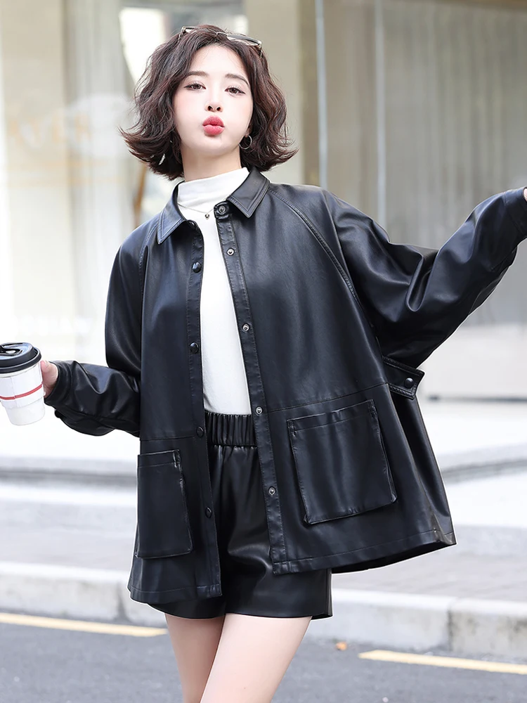 本物の羊革ジャケット レディース ミッドレングス カジュアルシャツ ルーズアウター 高品質ジャケット 大きいサイズ 通勤用ジャケット
