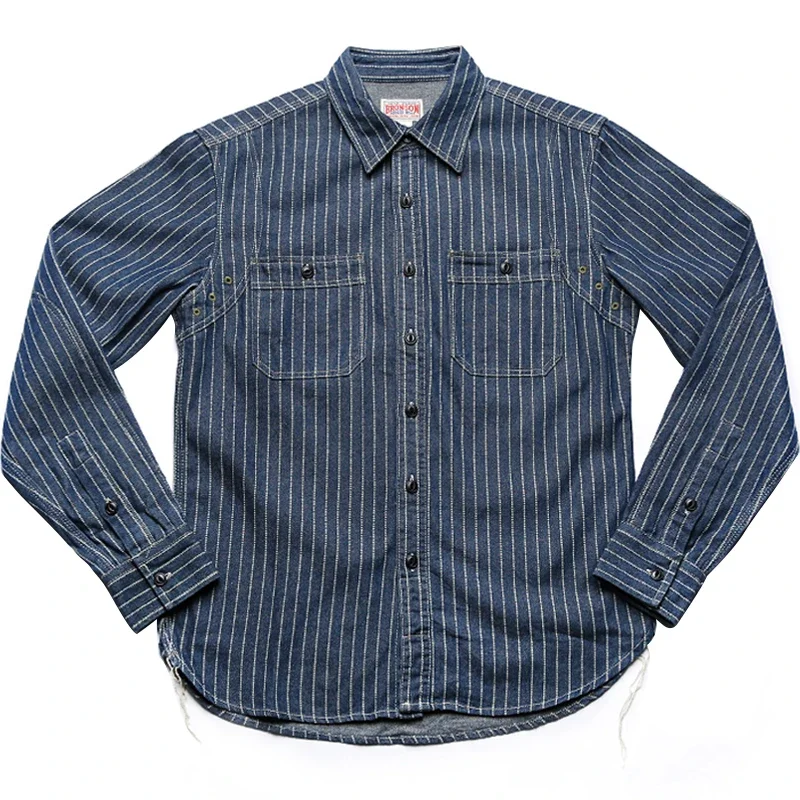 Non Stock Wabash Dot Striped Shirt Vintage Style Button Down Workshirt For Men