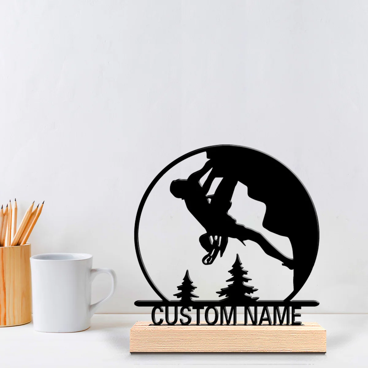 1 قطعة شخصية رومانسية مخصصة تسلق الصخور تماثيل معدنية مكتب التخييم النحت مع قاعدة خشبية ، مثالية ل Enthusia في الهواء الطلق #3