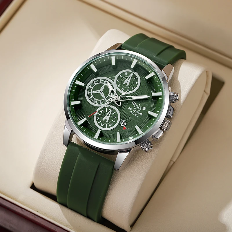 3PCS/SET Men's Handsome Sports Watch Casual Trendy Men's Calendar Silicone Quartz Watch Combination Set (excluding gift box)