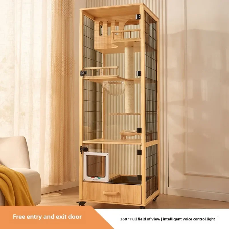 Cat villa small apartment household indoor does not occupy a solid wood panoramic cat cabinet