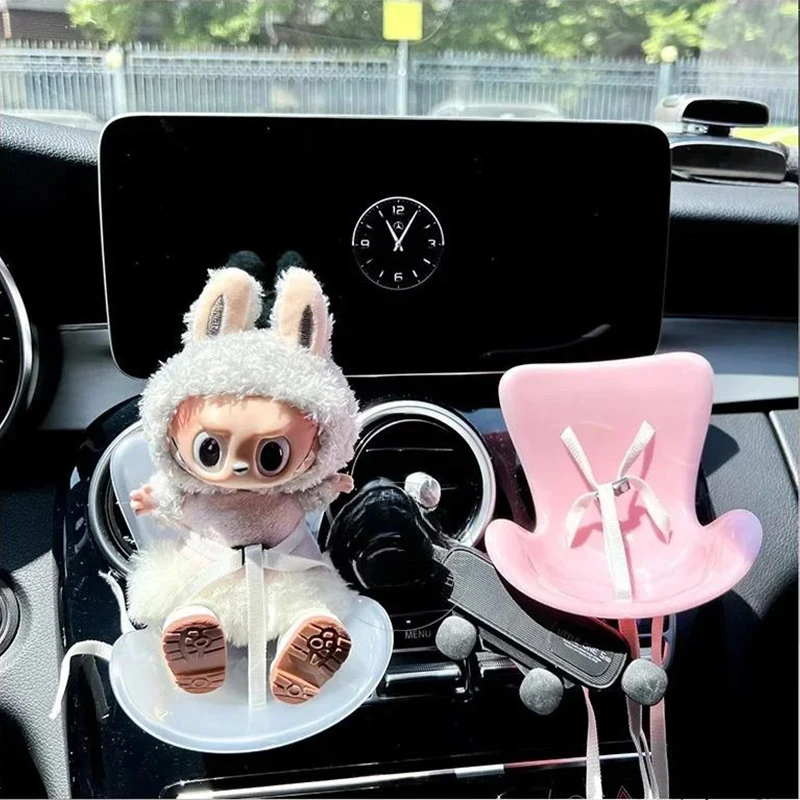 Kawaii Labubu Idol Doll Car Ornament Mini Plush Safety Seat Decor with Air Vent Clip Aromatherapy Cute Vehicle Accessories Gifts