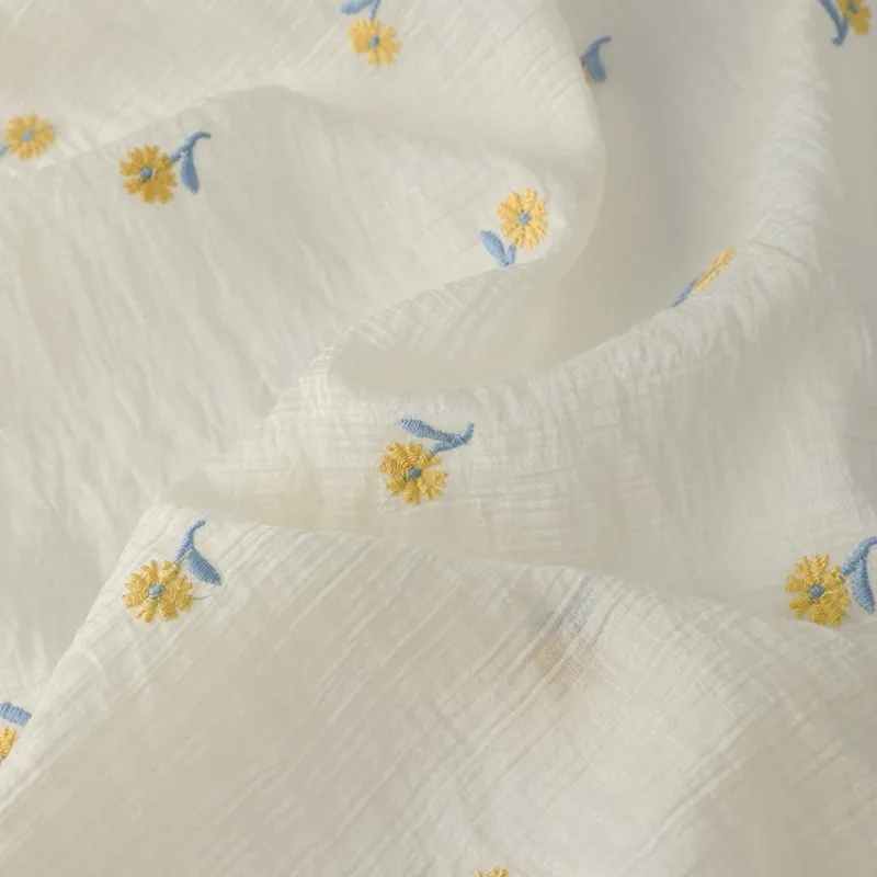 Embroidered Daisy Blouse Dress Fabric Spring Summer Lightweight Sun Protection Kids Clothing DIY Soft Fashion Fabric