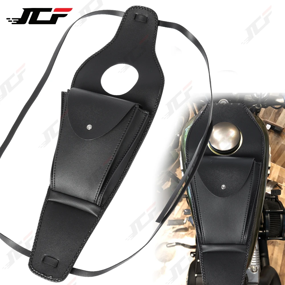 Motorcycle Black PU Leather Fuel Tank Chap Cover Panel Pad Bib Bra Bag For Harley Sportster Iron 883 1200 XL Universal
