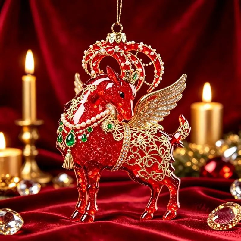 2D Acrylic Chinese Zodiac Goat Hanging Ornament Auspicious Red Gold Design For Spring Festival Home Decor