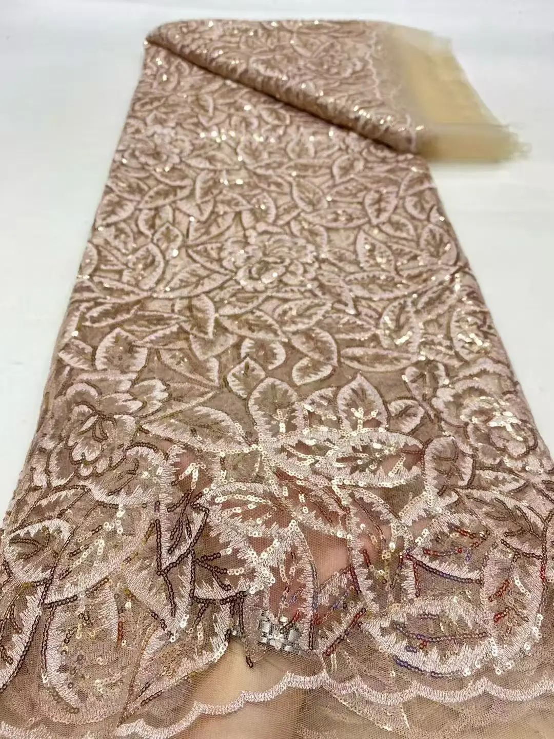 

Latest African Beaded Lace Fabric 2025 High Quality French Sequin Lace Fabric Nigeria Mesh Tulle Fabric Wedding Dresses