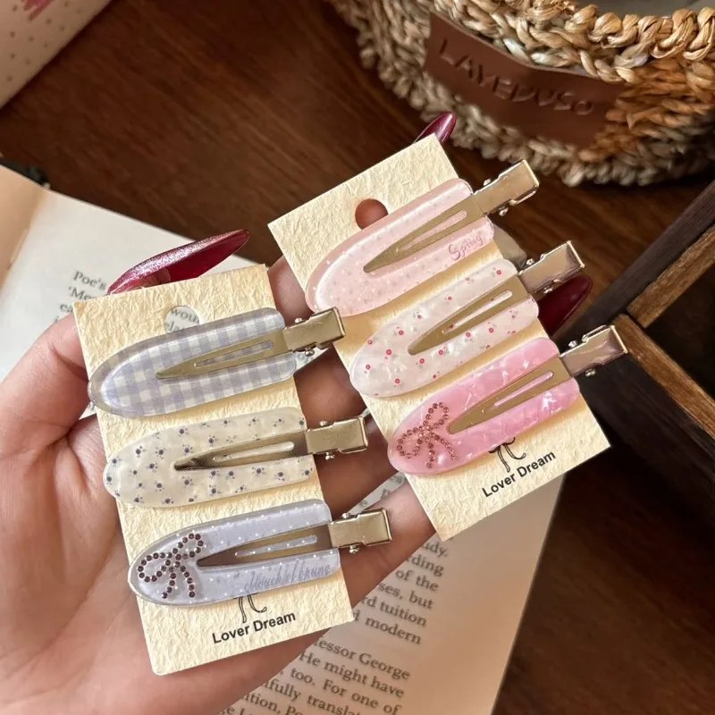 Spring fresh girl hair clips same style as Green Light, rhinestone bow seamless clips, side bang clips, sweet girl style