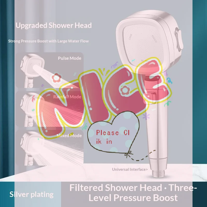 

High Pressure Shower Head Water Saving 3 Modes Shower Heads Adjustable One-Key Stop Water Massage Sprayer Bathroom Accessories