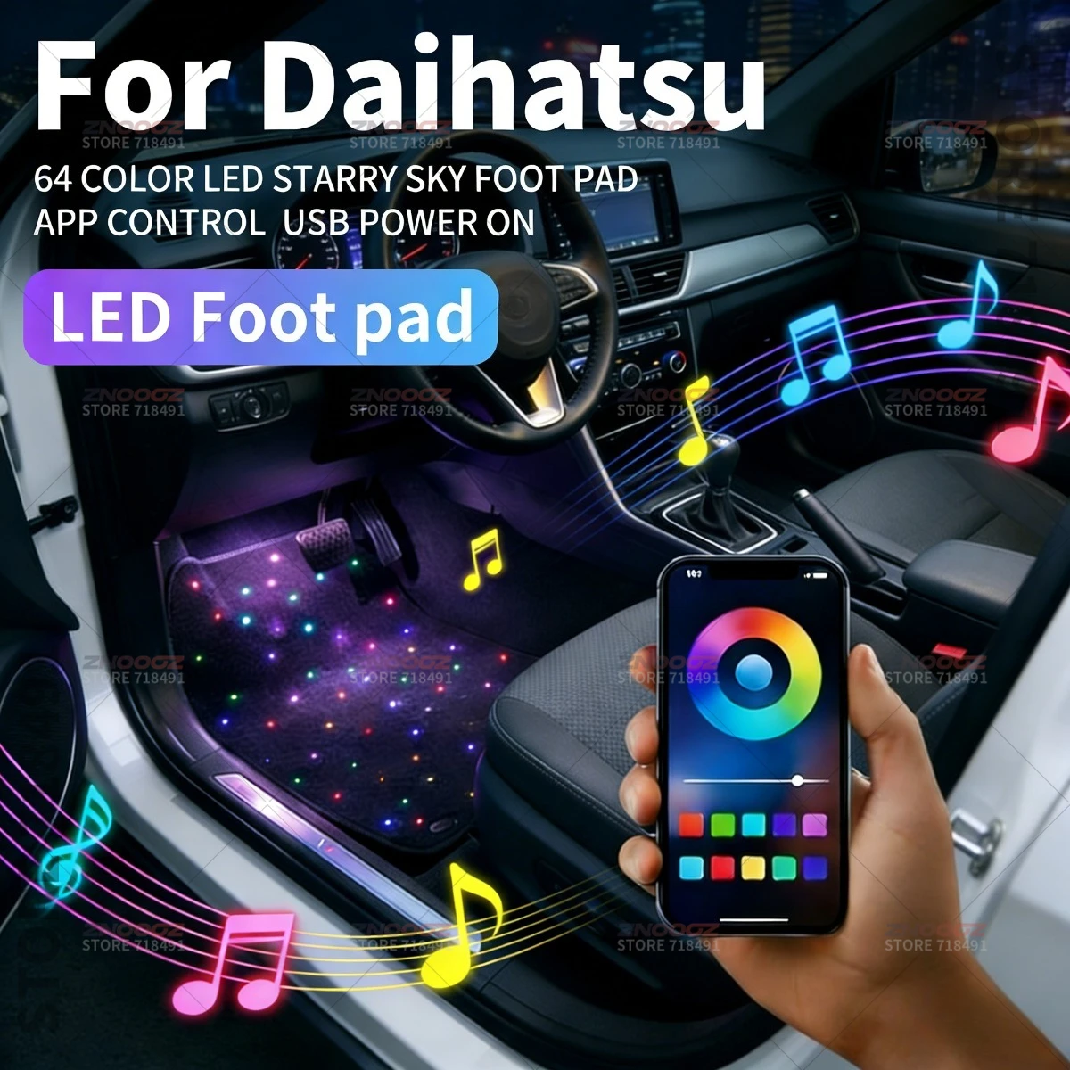 For Daihatsu Tanto Move Mira Copen Thor Rocky Terios Sirion  Altis Atrai Hijet USB Car LED Starry Sky Foot Mat DIY Can Be Cut