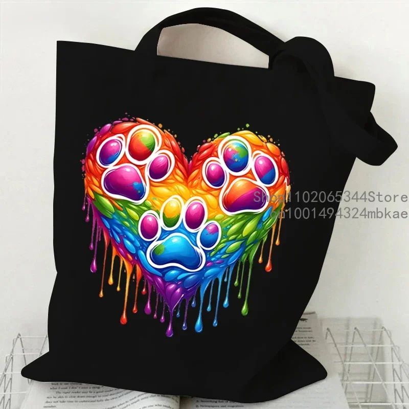 Casual Watercolor Style Cat Dog Paw Shoulder Bag Women Large Capacity Animal Lovers Handbags Fashion Trend Y2K Canvas Tote Bags