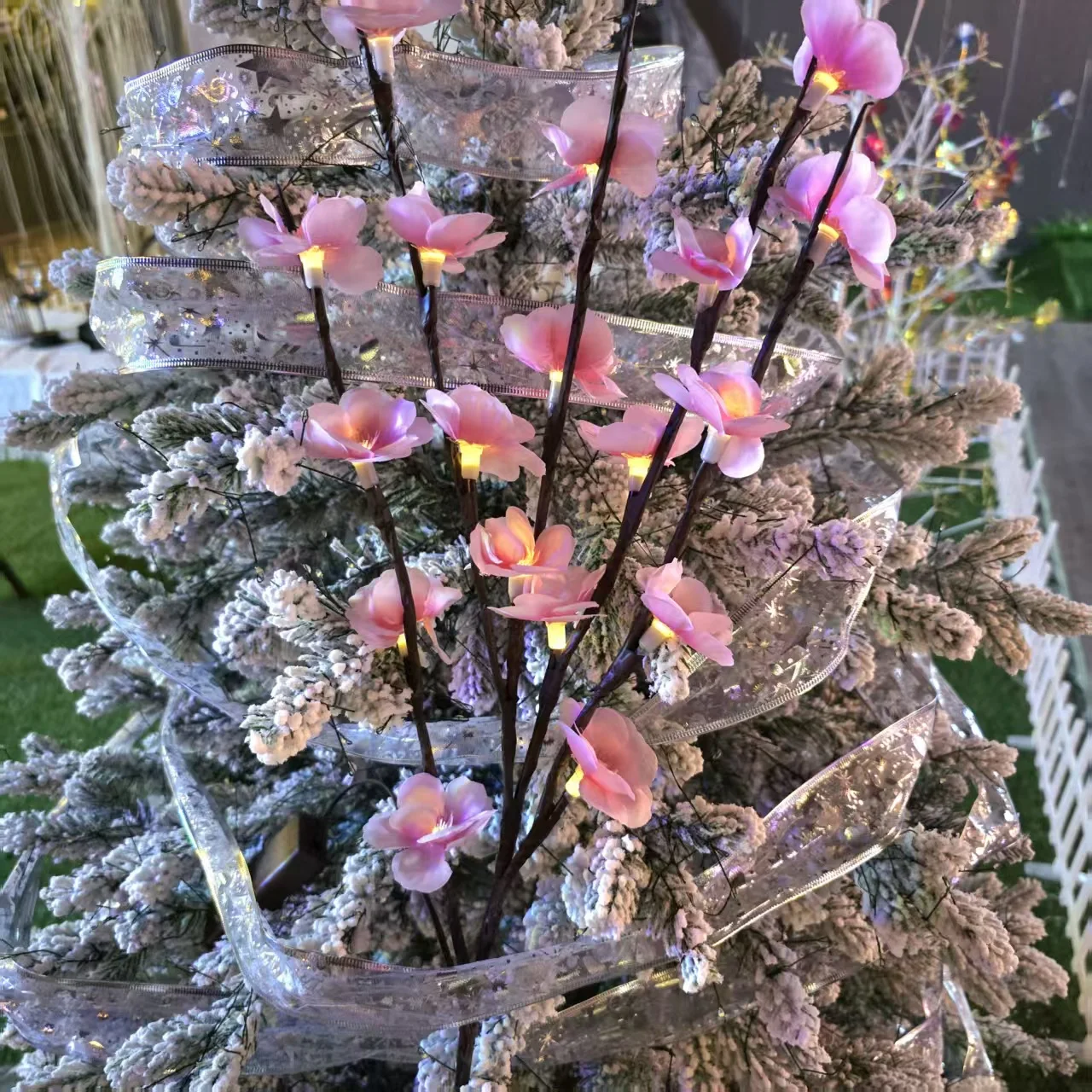 1 قطعة 20LED بطارية تعمل بالطاقة الاصطناعي زهر الكرز الوردي فرع الضوء ، 74 سنتيمتر/29in ، زهرة واقعية ، ديكور داخلي/خارجي #5