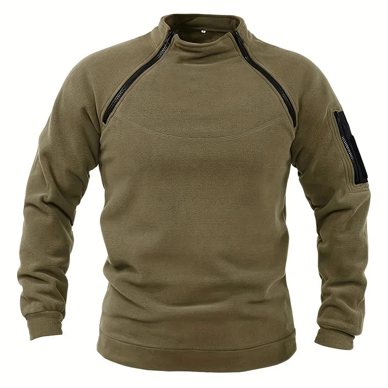 Mens Pullover Tactical Sweatshirt Jacket Casual Military Fleece Standing Collar Solid Color Sweater Windproof Tracksuit Clothes