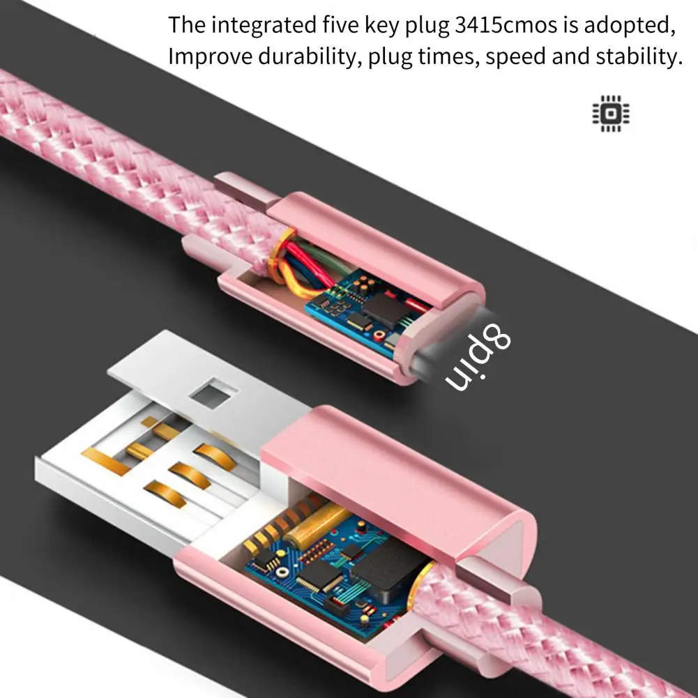 Data Cable Sturdy Structure Data Transmission Nylon USB 8pin Sync Extended Charger Cord for iPhone