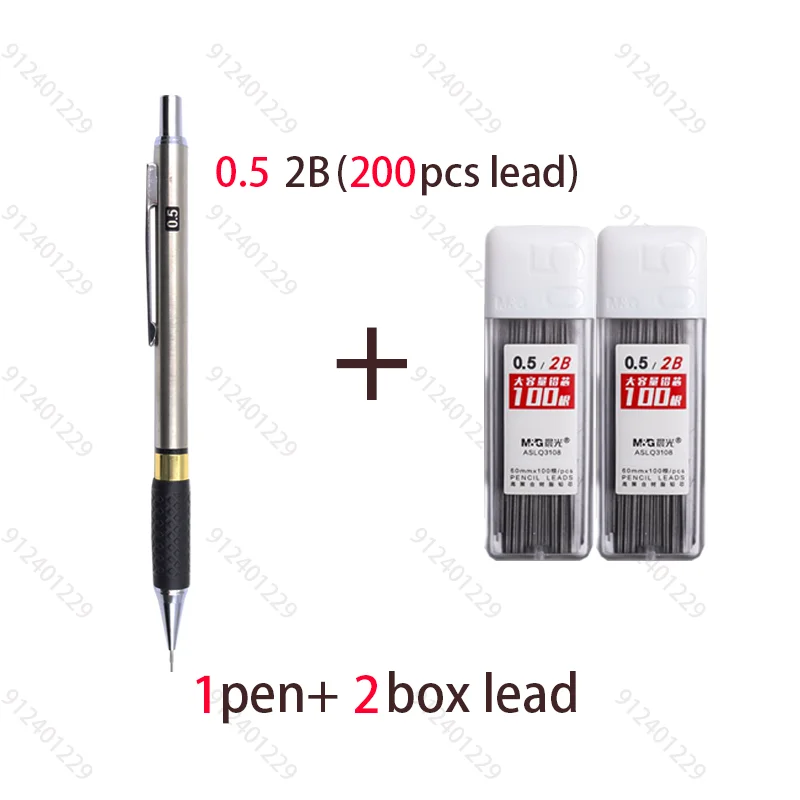 Set pensil mekanik otomatis logam 0.5 0.7mm, Pensil Timbal HB/2B pegangan Anti tergelincir untuk menggambar membuat sketsa bisnis pelajar