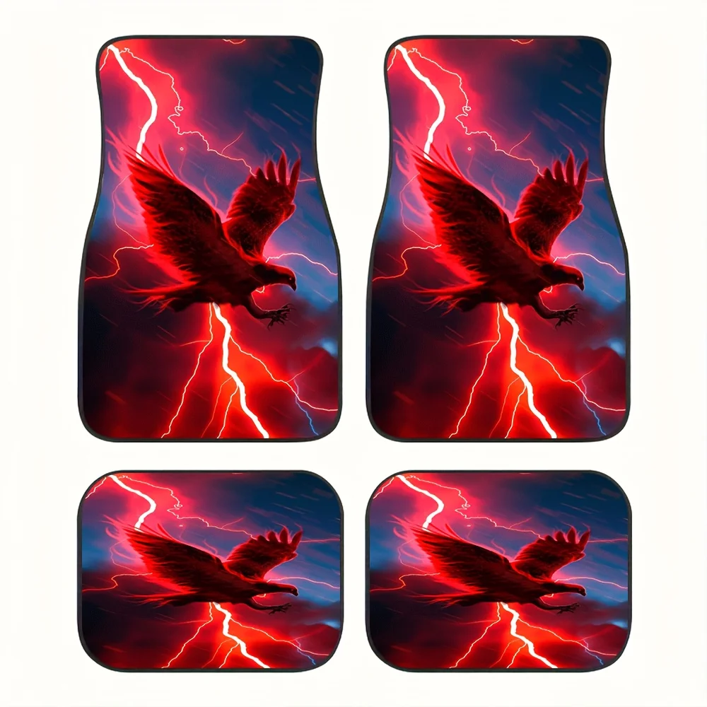 

Комплект из 4-х красных автомобильных ковриков с дизайном в виде пламени и молнии, подходящих для большинства автомобилей.