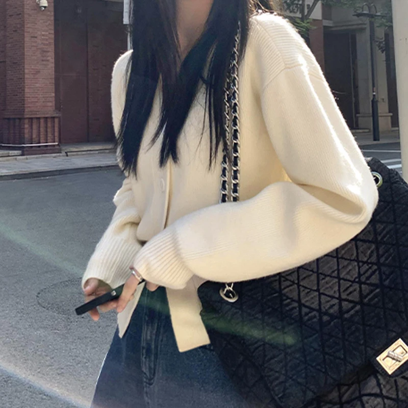 프랑스어 게으른 스타일 니트 카디건 스웨터 가을 v 넥 탑 부드러운 살구 카디건 달콤한 긴 소매 한 사이즈 스웨터 7768