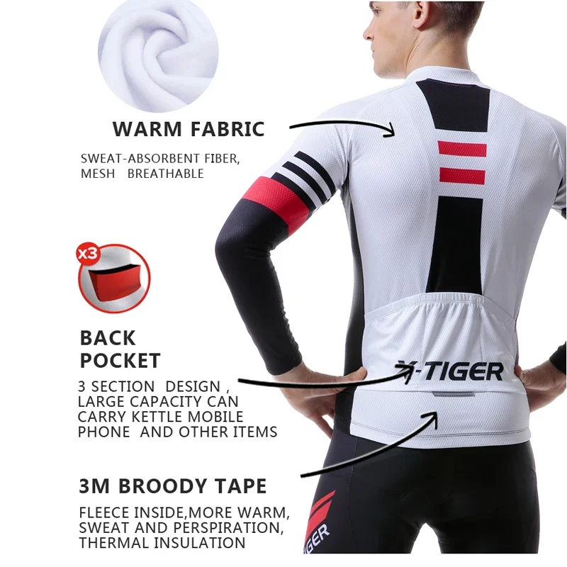 X-Tiger Winter Long Sleeve Cycling Jersey Men\'s T-Shirt Thermal Fleece Cycling Clothing Bicycle Wear Bike Clothing Sportswear