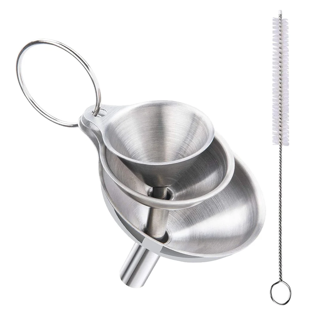 

Stainless Steel Kitchen Funnel Set Filter Wide Mouth Oil Transferring Can Nylon Dispensing Liquid Child Hopper