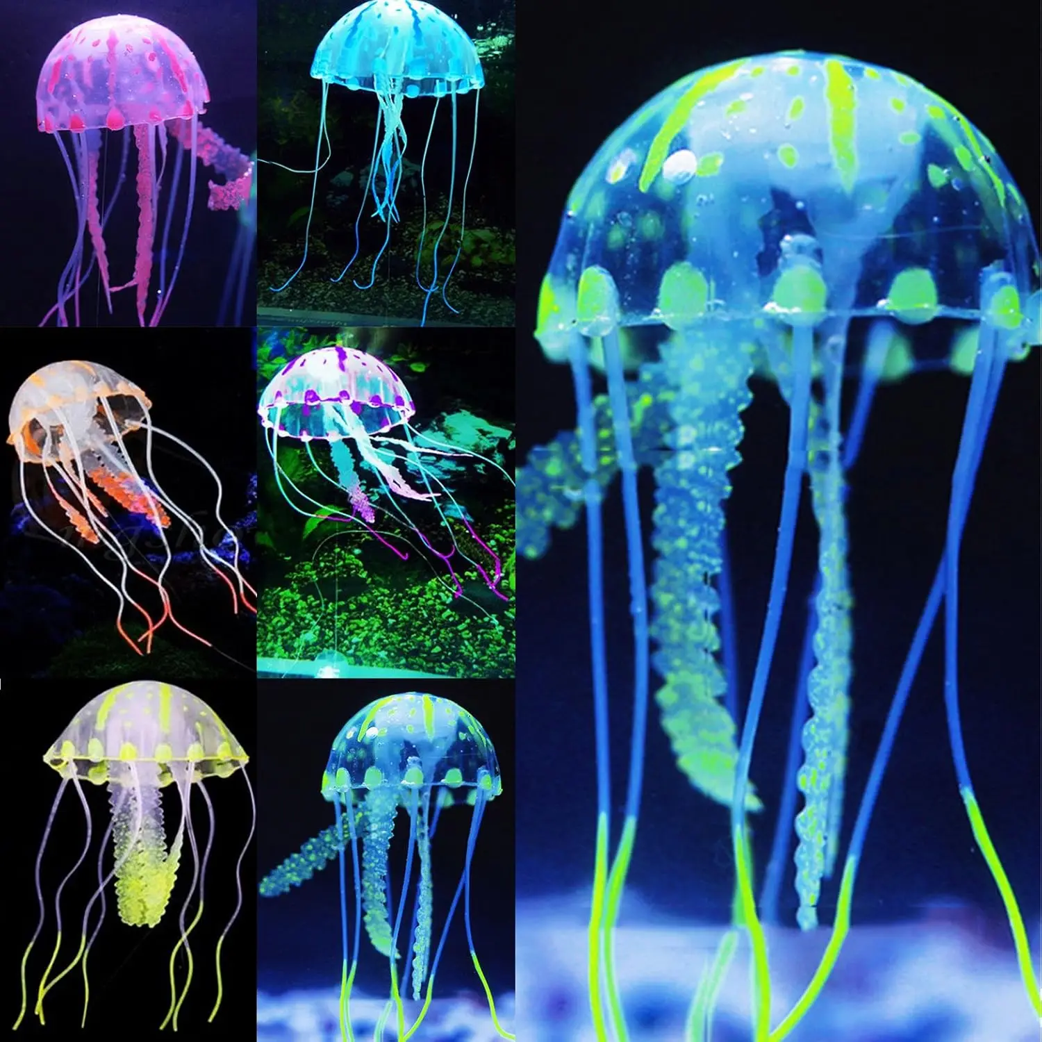 

Colorful Artificial Glowing Effect Silicone Vivid Jellyfish Fish Tank Aquarium Decor Submarine Ornament Decoration Aquatic Pet
