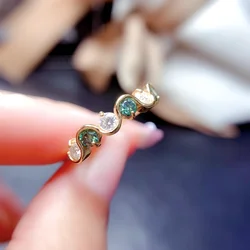 YULEM Ring Sparkling White and Green Moissanite Ring Real 925 Silver Gem Birthday Gift Shiny Diamond Strong Power