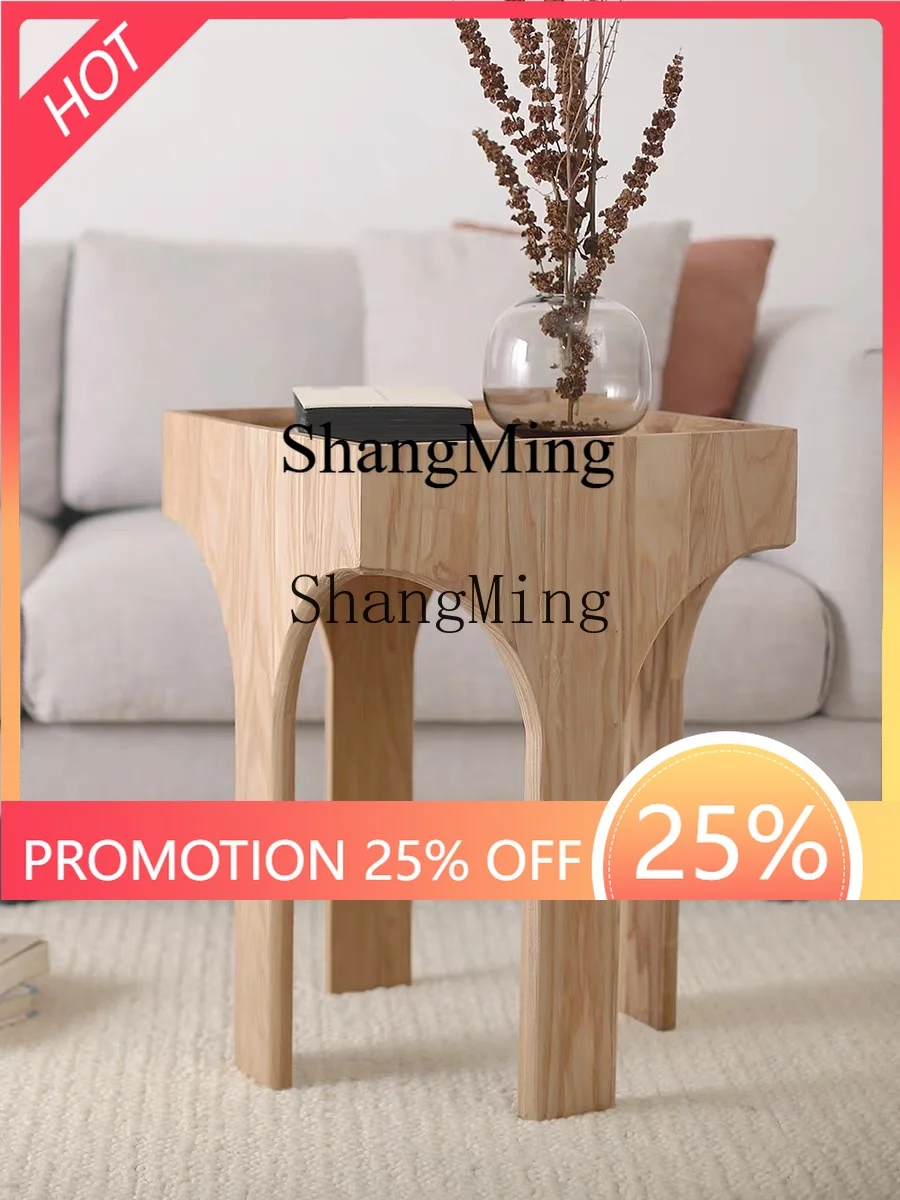 

FG household sofa side cabinet small side table minimalist coffee table light luxury solid wood tea table square ash wood