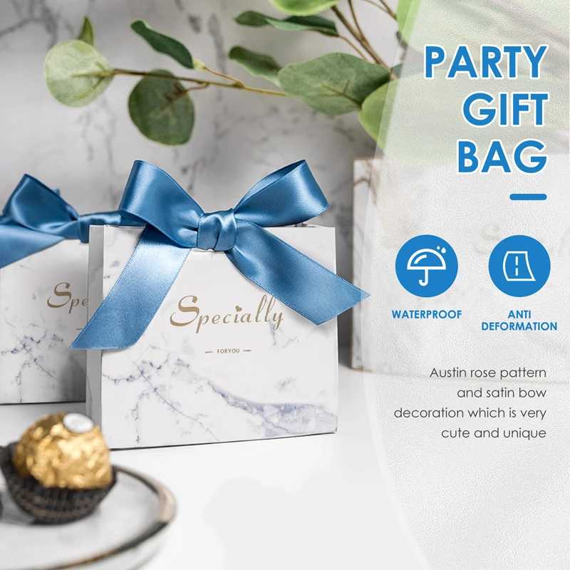 24Pack Small Thank You Gift Bag Party Favor Bags Treat Boxes With Gold Bow Ribbon, Black Paper Gift Bags