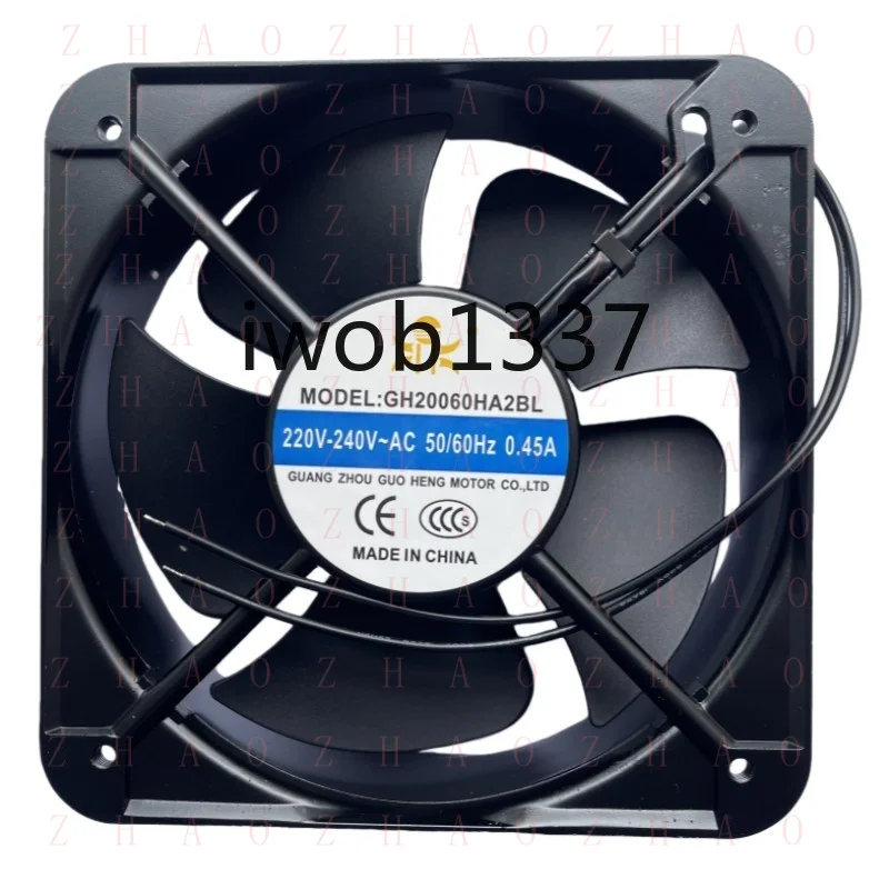 L+ for GH20060HA2BL Square Cooling Fan AC220V-240V 0.45A 50/60HZ 2Wire 200*200*60mm