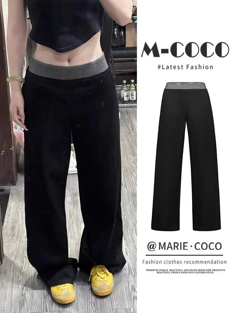 

Casual Loose Casual Sports Pants Solid women's fall pants Basic Mid-Waisted Straight Wide Leg Pants Women 2025 Spring Fashion