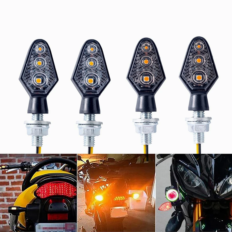 2pcs 4pcs Motorcycle 8mm Mini LED Turn Signal Light 12V Motorcycle Universal Front and Rear Yellow Indicator Light Accessories