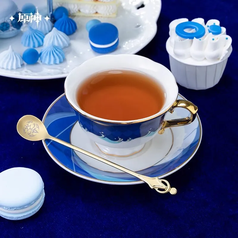 [رسمي] Genshin Impact Fontaine Furina Anniversary Celebration Cup Saucer Set Game Cosplay Focalors فنجان قهوة ملعقة هدية صندوق