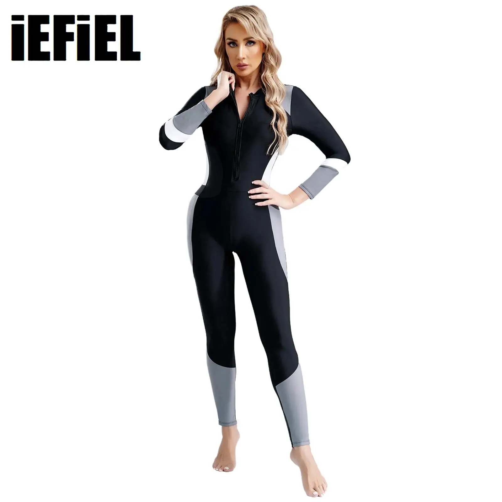 

Women Athletic Swimsuit Long Sleeve Zipper Conservative Swimwear Surfing Wetsuit Bathing Suit UPF 50+ Rash Guard Beachwear