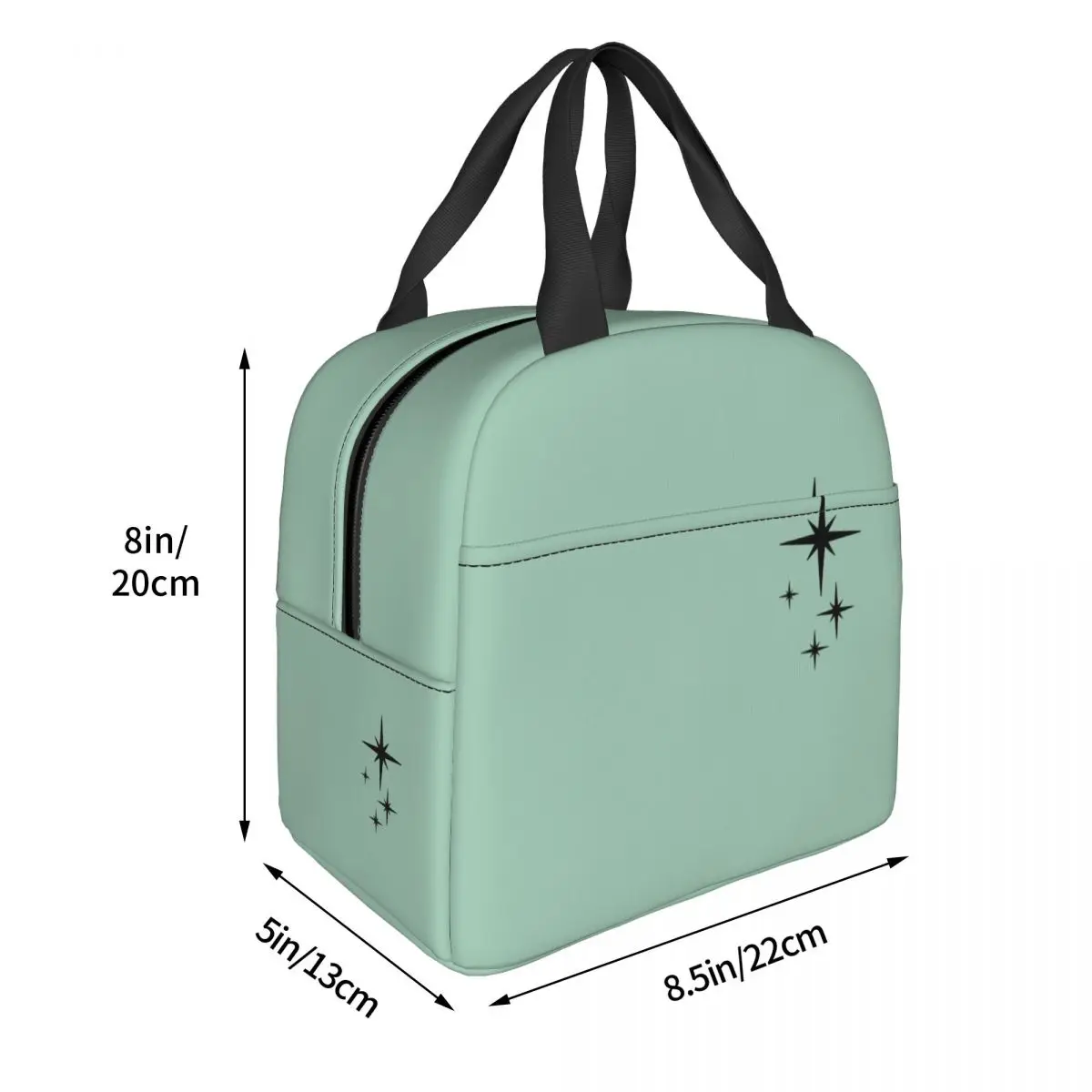 Atomic Age Retro Starburst In Mint Green And Black Insulated Lunch Bag for Women Children Portable Food Boxes Thermal