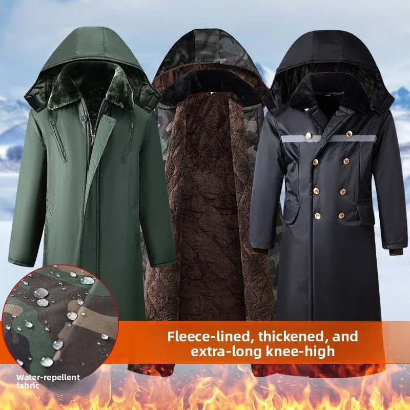 

Men's Thiened Fce Lined Long Work Coat Cotton Padded Jaet Winter Warm Thermal Cotton Coat Labor Protection Clothing