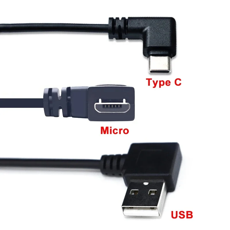 2Pin 4Pin Micro USB / Type C Charger Connector USB 2.0 Type A Elbow Head Male Power Supply Extension Cable DIY Data Line 1pcs